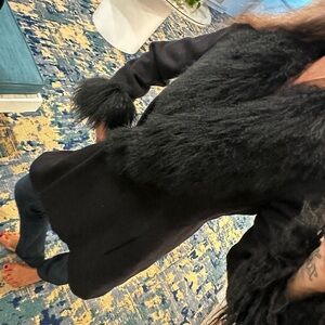 Neiman Marcus Black Coat with real Tibetan fur collar and trim